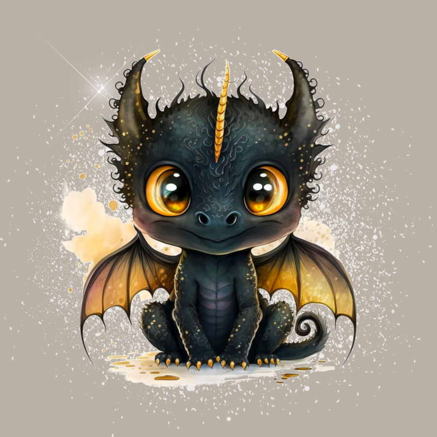 Minipanel Drache schwarz - beige 25x25cm