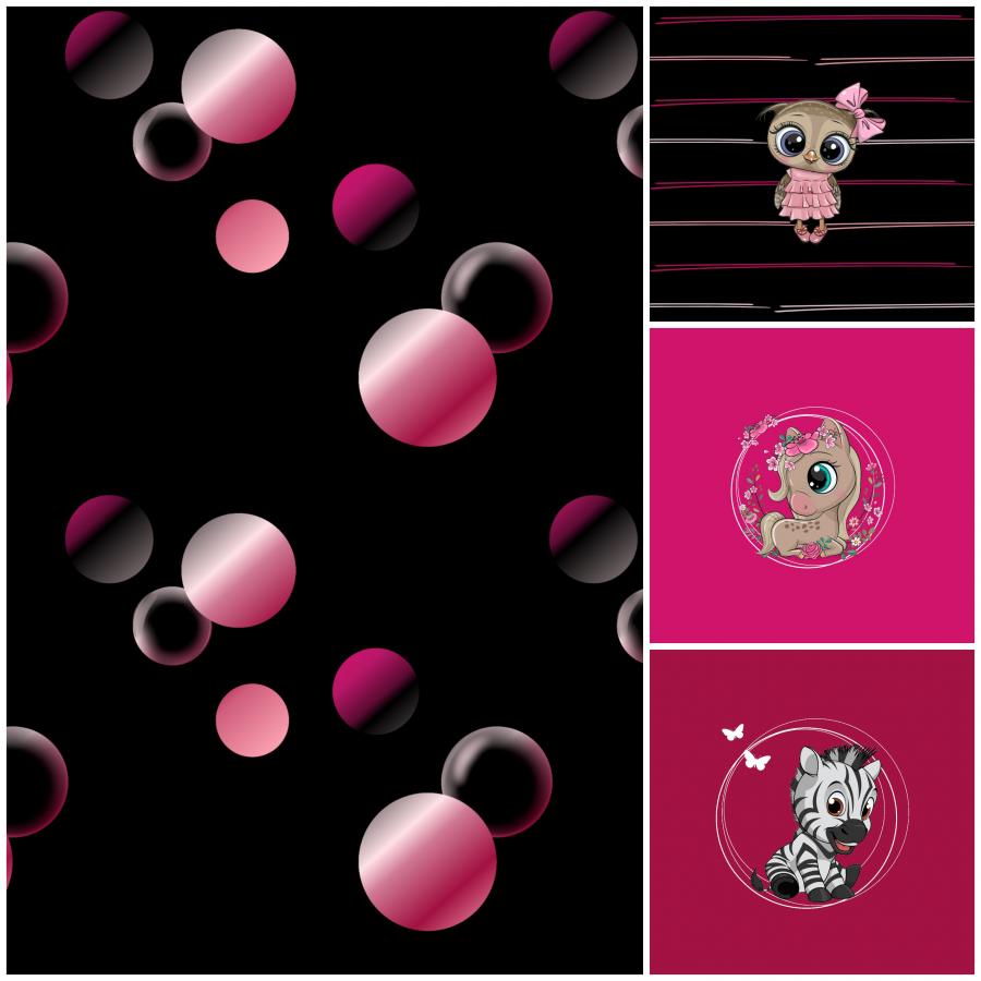 Jersey Punkte Kreise schwarz - pink