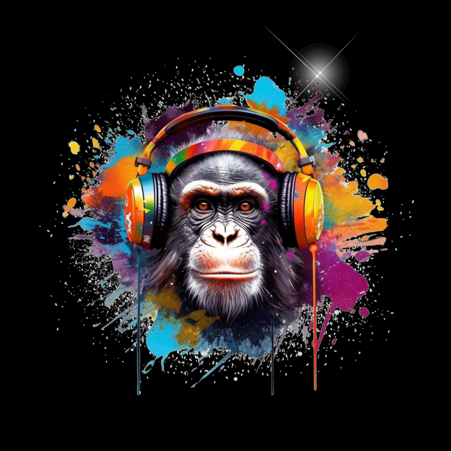 Minipanel Affe Chimpanse bunt Hörer - schwarz