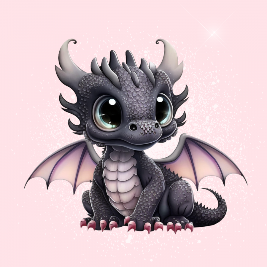 Minipanel Drache schwarz - rosa 25x25cm