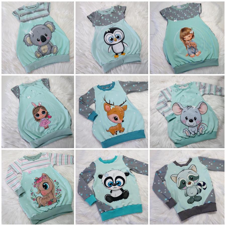 Jersey Streifen Sterne - mint grau